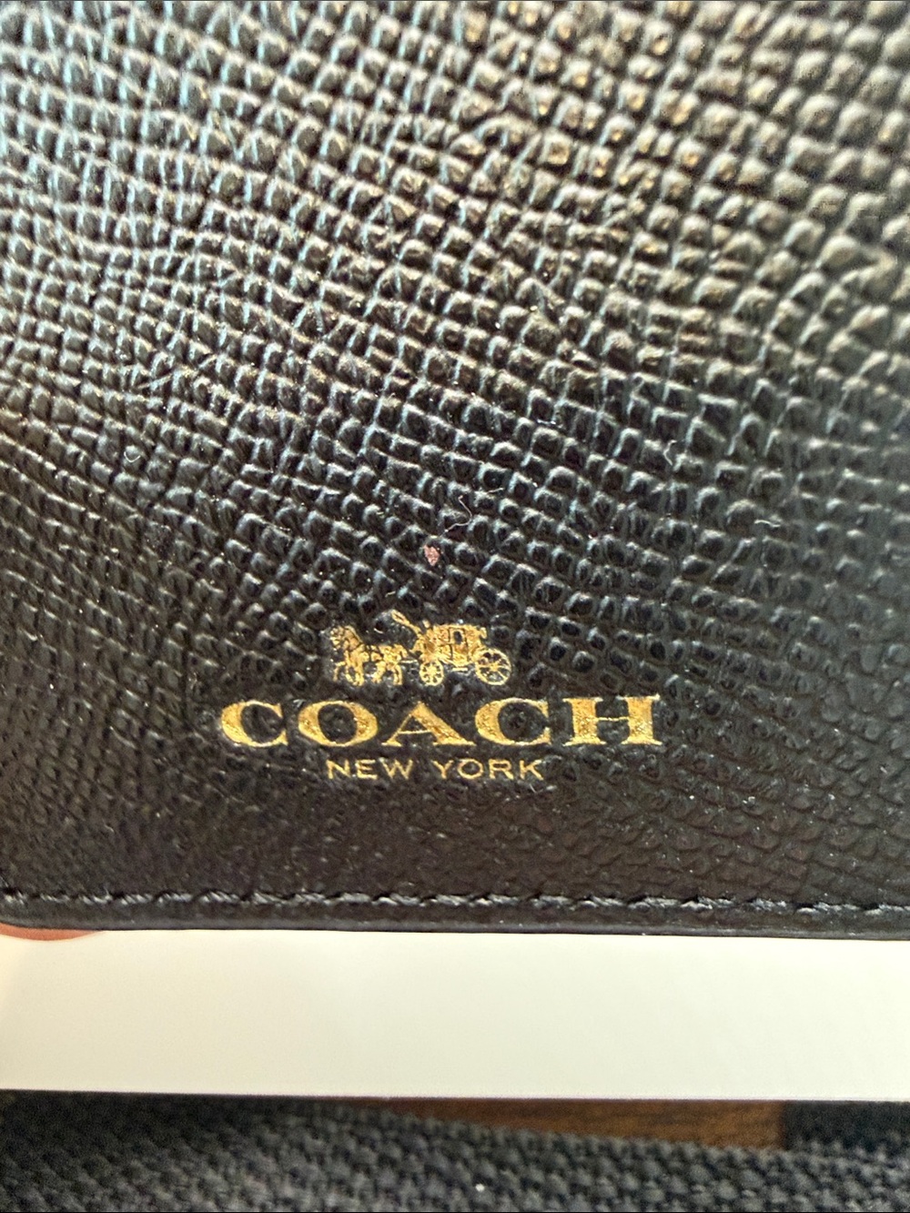 Coach Black Leather ID Card Holder. Lanyard with Gold Hardware. Item #57311